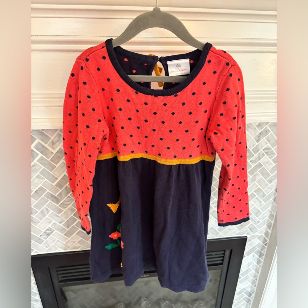 Hanna Andersson Coral Dot Knit Dress with Navy Skirt